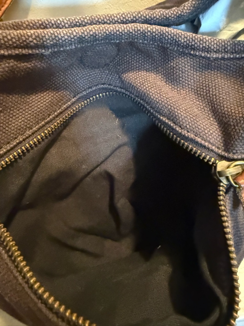 LL Bean Canvas Hobo Shoulder Bag with Leather Trim - Navy - Picture 6 of 8